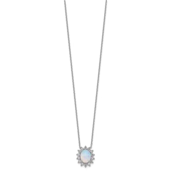 Rhodium Over Sterling Silver Lab Created Opal and Cubic Zirconia Oval
Halo Necklace