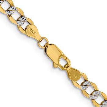 14k Yellow Gold and Rhodium Over 14k Yellow Gold 5.2mm Pave Curb 16 Inch Chain