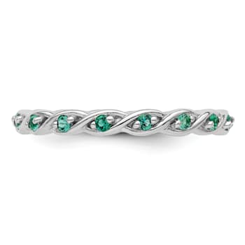 Sterling Silver Stackable Expressions Lab Created Emerald Ring 0.22ctw