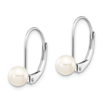 Rhodium Over 14K White Gold 5-6mm Round Freshwater Cultured Pearl
Leverback Earrings