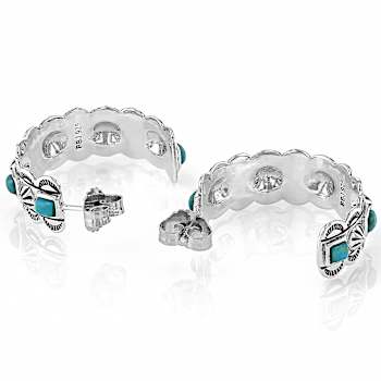 Turquoise Southwest Inspired Oxidized Sterling Silver Hoop Earrings 2.5mm