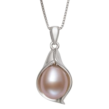 Pink Freshwater Pearl Pendant Necklace In Sterling Silver 18 Inch