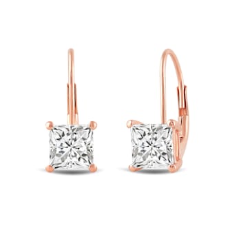 White Cubic Zirconia 14k Rose Gold Earrings With Velvet Gift Box 2.00ctw