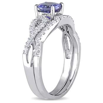 Tanzanite and Diamond 10k White Gold Ring 1.14ctw
