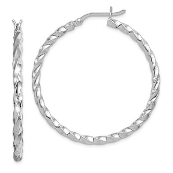 Rhodium Over Sterling Silver Twisted 3x40mm Hoop Earrings
