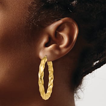 14k Yellow Gold Polished 1 5/16" Twisted Hoop Earrings
