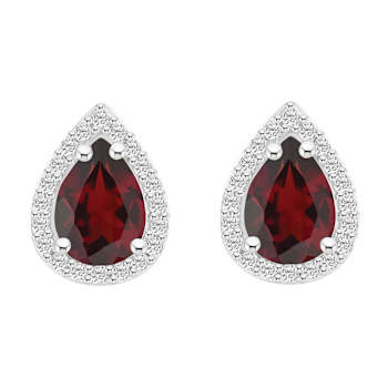 7x5mm Pear Shape Garnet And Created White Sapphire 10k White Gold Halo
Stud Earrings