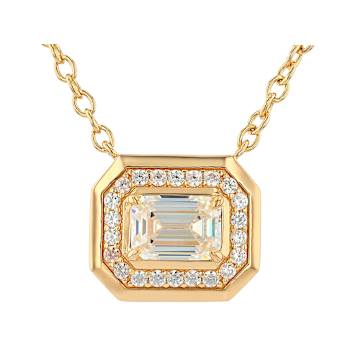 Diamond Simulant Emerald Cut And White Zircon Necklace In 18K Gold Over
Sterling Silver 1.58ctw