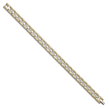 White Cubic Zirconia Stainless Steel Polished Yellow IP Plated Men's Bracelet