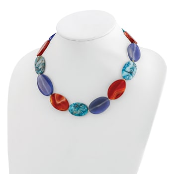 14K Yellow Gold Over Sterling Silver Agate, Jadeite, Chalcedony with
2-inch Extension Necklace