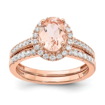 14K Rose Gold Morganite Diamond Halo Engagement Ring