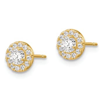 14K Yellow Gold Cubic Zirconia Circle Post Earrings