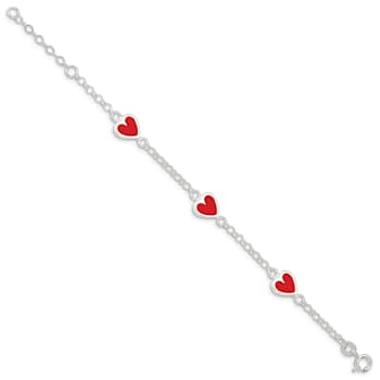 Sterling Silver Polished and Red Enamel Heart with 1-inch Extensions
Children's Bracelet