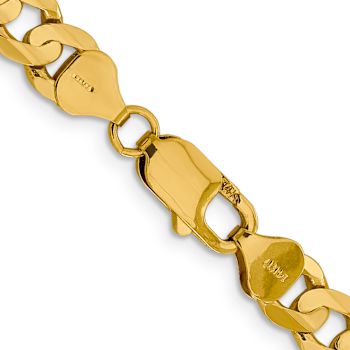 14k Yellow Gold 7.5mm Solid Open Concave Curb 24 Inch Chain