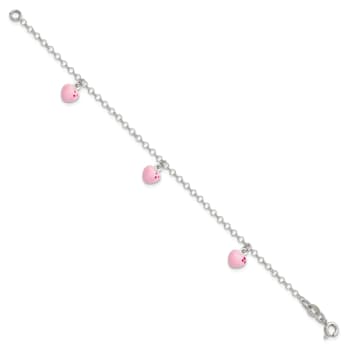 Sterling Silver Pink Enamel Hearts Children's Bracelet