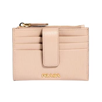 Prada Vitello Move Card Holder Wallet Cipria Beige Leather Logo Plaque