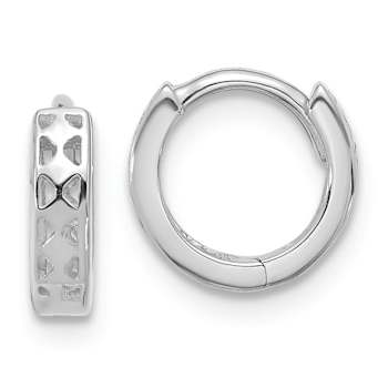 Rhodium Over 14k White Gold 7/16" Cut-out Design Hinged Hoop Earrings