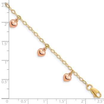 14K Two-tone Hearts Child's Puffed Heart Charm Bracelet