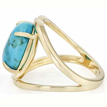 Turquoise Oval Solitaire Ring In 18K Gold Over Sterling Silver 14x10mm