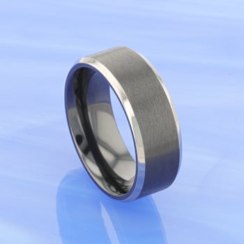 ATNOS Brushed Black Center Polished Beveled Edges Men’s Titanium Wedding
Ring 8mm