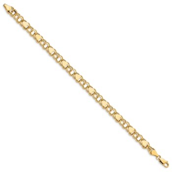 14k Yellow Gold 7mm Double Link with Hearts Charm Bracelet