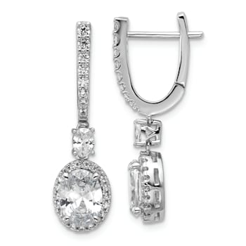 Rhodium Over Sterling Silver Fancy Oval Cubic Zirconia Halo Hinged
Dangle Earrings
