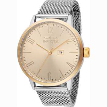 Invicta Specialty 44mm Yellow Dial Stainless Steel Mesh Band Quartz Watch