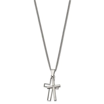 Titanium Brushed and Polished with .03ct Diamond Cross Pendant with 22
Inch Curb Chain