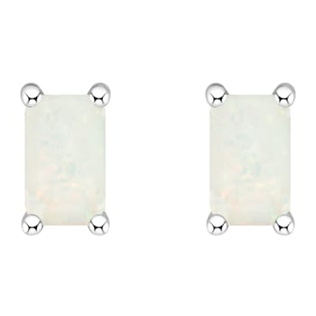 5x3mm Emerald Cut Opal 14k White Gold Stud Earrings