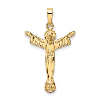 14k Yellow Gold Polished and Textured Solid Risen Christ Pendant