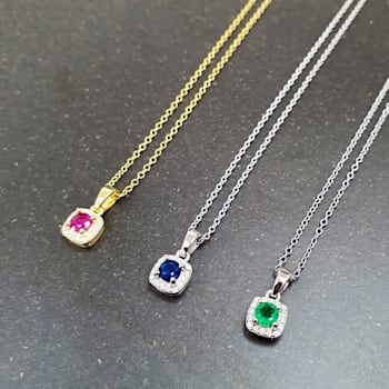 Ruby and Moissanite 14K Yellow Gold Over Sterling Silver Halo Style
Pendant With Chain