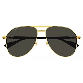Gucci Gold Tone and Black Aviator Frame / Gray Lens Sunglasses
