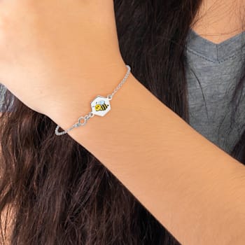 Sterling Silver Polished Enameled Bee 6-inch Children's Bracelet