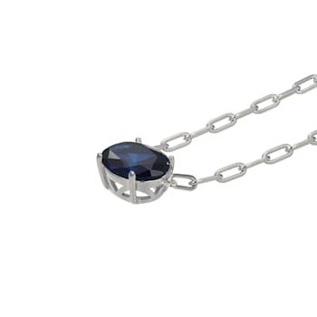 Blue Lab Created Sapphire Rhodium Over Sterling Silver Paperclip
Necklace 2.37ctw