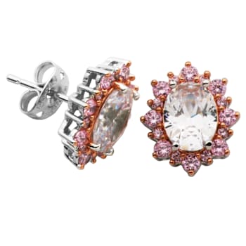 White and Pink Cubic Zirconia Two-tone Brass Earrings 5.31ctw
