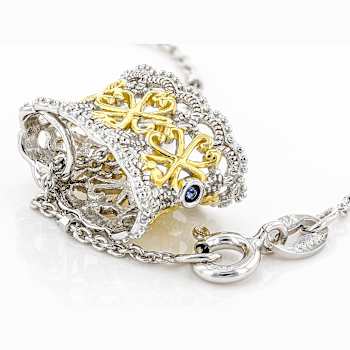 CZ Filigree Pendant With Chain In Platinum-Enhanced Sterling Silver And
18K Gold Over Sterling Silver