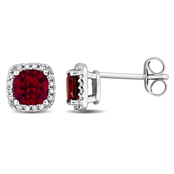 Garnet and Diamond 10K White Gold Earrings 1.36ctw
