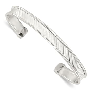 Sterling Silver Polished Textured Cuff Bracelet