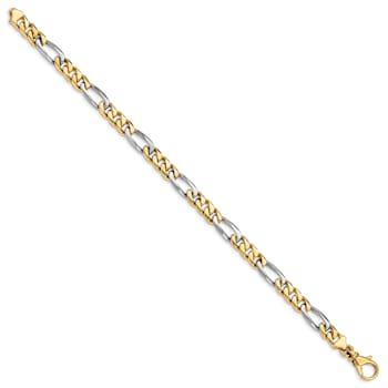 10k Yellow Gold and 10k White Gold 6.1mm Hand-polished Fancy Figaro Link Bracelet