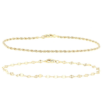 Mirror And Rope Chain Bracelet Set In 18K Gold