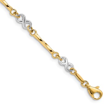 14k Two-tone Gold Fancy Twisted Bar and Infinity Link Bracelet