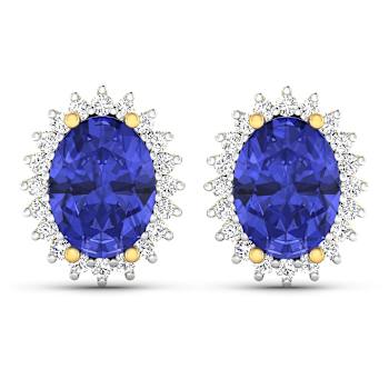 2.18ctw 14K Yellow Gold Tanzanite and White Diamond Halo Earrings