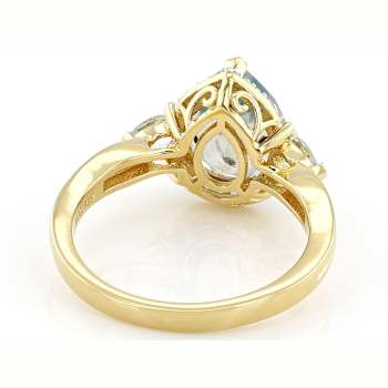 Blue Chalcedony, Aquamarine And White Zircon Ring In 18K Gold Over
Sterling Silver 2.11ctw