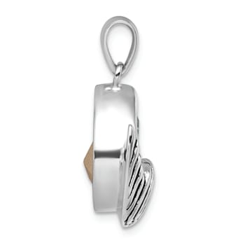 Rhodium Over Sterling Silver Polished and Antiqued Crystal Mermaid Tail Pendant