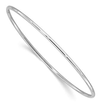 Rhodium Over 14k White Gold 2mm Diamond-Cut and Polished Slip On Bangle Bracelet