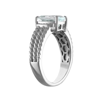Aquamarine and Diamond Sterling Silver Ring 1.60ctw
