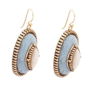 Barse Jewelry Blue Denim Dreams White Mother of Pearl Golden Drop Earrings