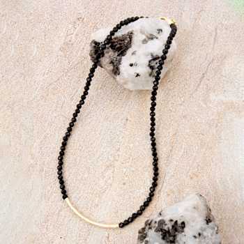 Barse Onyx Bar Necklace In 18K Gold Over Brass