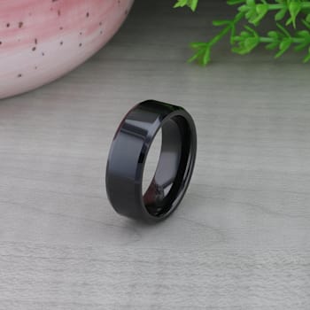 INFINITY Black Tungsten Ring with Beveled Edges 8mm