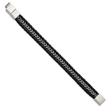 Black Leather and Stainless Steel Antiqued and Brushed 8.25-inch with
0.5-inch Extension Bracelet